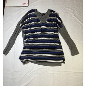 Fifteen Twenty Womens Striped V Neck Long Sleeve Tunic Top Gray Blue White
